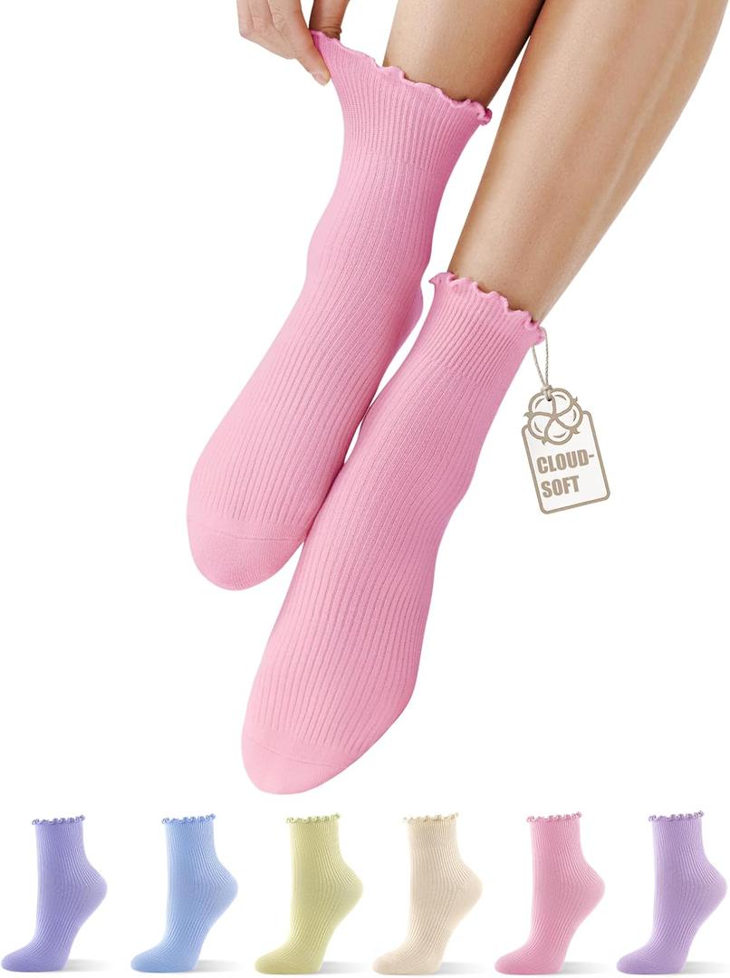 CS CELERSPORT Women's Ruffle Socks, Ankle Cute Cotton Frilly Socks, Soft Breathable Casual Lettuce Edge Socks (S)