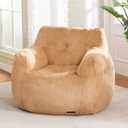 Hobestluk Bean Bag Chair for Adult Small Bean Bag Chairs with Arms Furry Beanbag Chair with Foam Filler Stuffed Bean Bag Sofa for Reading in Bedroom Living Room and Dorms(Khaki)