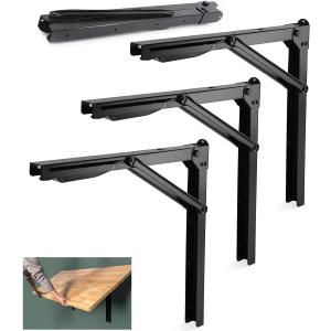 Wallmaster 24inch Folding Shelf Brackets Garage Heavy Duty Steel Max Load 500lb Floating Wall Mounted Collapsible Shelf Bracket Space Saving (Pack of 4, No Board)