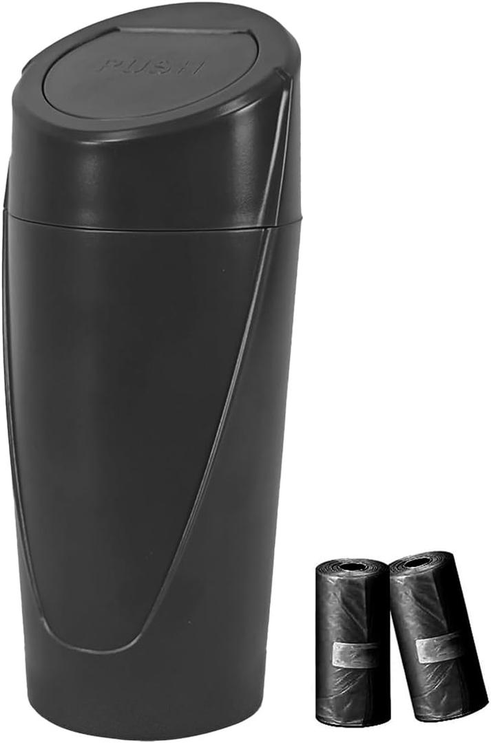 Zpana Car Trash Can with Lid, Leakproof Multifunctional Vehicle Cup Holder Garbage Bin Oraganizer Box with 30PCS Trash Bags, Mini Cute Auto Trash Storage Container, Universal Fit (Black)