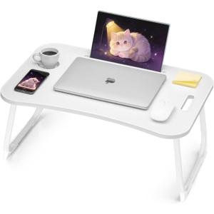 Ruxury Folding Lap Desk Bed Desk Laptop Table Tray, Breakfast Serving Tray, Portable & Lightweight Mini Table for Sofa Couch Floor - White