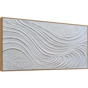 The Mode Art Abstract 3D Textured Wall Art White and Silver Gray Waves Canvas Print Modern Minimalist Framed Wall Decor for Living Room Bedroom Office 20x40inch