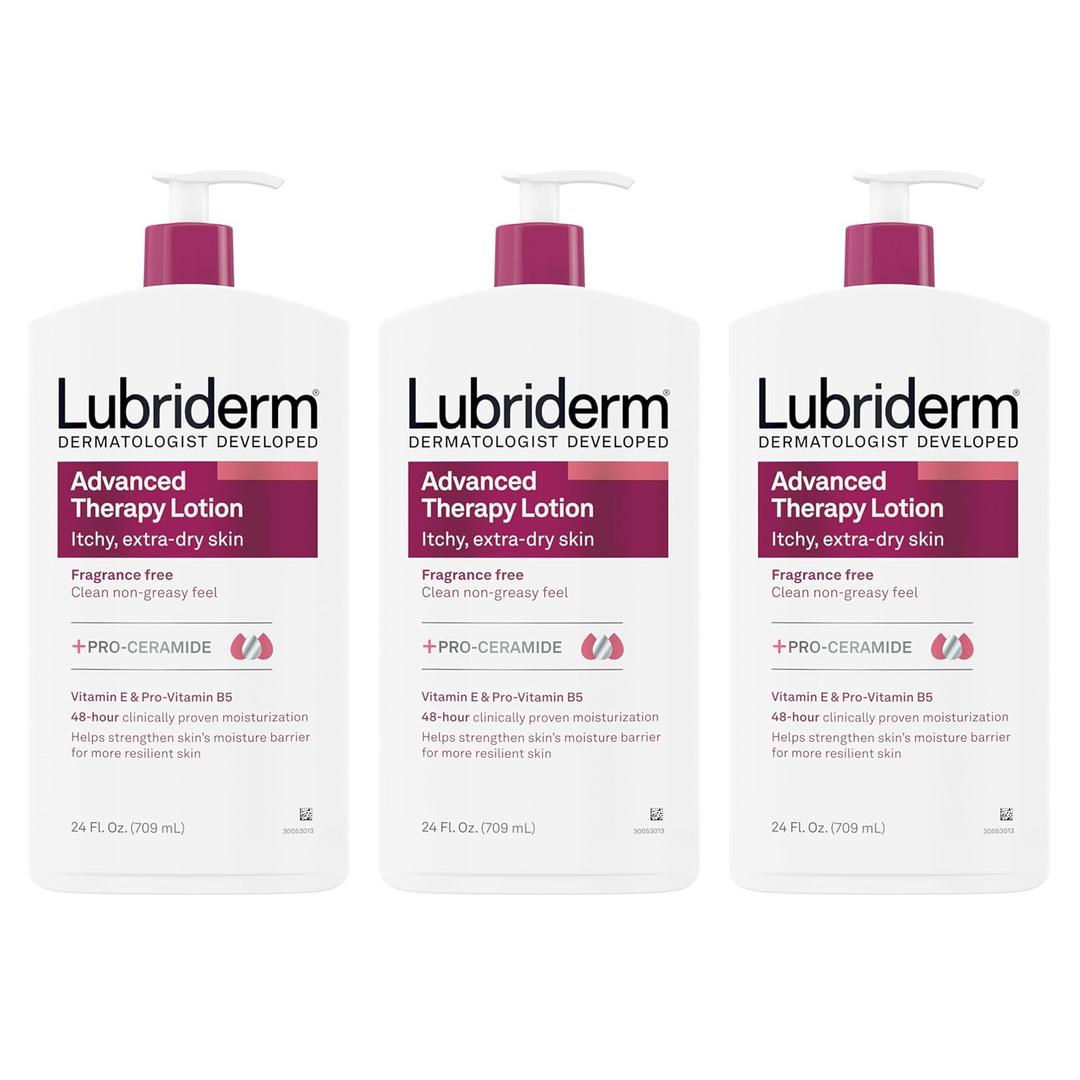 Lubriderm Advanced Therapy Moisturizing Lotion with Vitamins E and B5, Deep Hydration for Extra Dry Skin, Non-Greasy Formula, 24 fl. oz (Pack of 3)