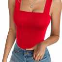 ALGALAROUND Bodysuit Women Square Neck Double Lined Tank Top Sleeveless Backless Sexy Seamless Body Suit Going Out Bodysuits (Large, Red)