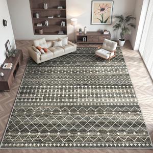Miukiki 9x12 Area Rug for Living Room Moroccan Washable Rugs Non Slip Indoor Floor Carpet Foldable Large Soft Area Rug for Dining Room Bedroom with Low Pile(Black,9'x12')