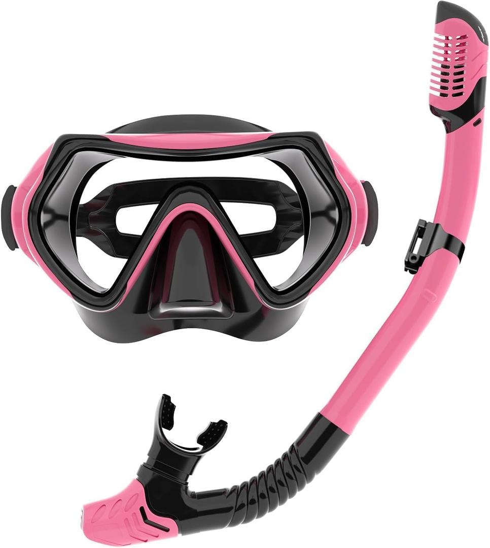Snorkeling Gear for Adults, JRing Snorkel Set Anti Fog Goggles Dry Snorkel 180 Degree Tempered Glass,Anti Fog Goggles, Dry Top Snorkel, for Swimming Scuba Diving for Men Women