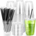 14oz Clear Plastic Cups with Lids and Straws, 100 Pack Disposable To Go Cold Drink Cups for Iced Coffee, Smoothie, Juice, Boba Tea, Party Picnic Travel