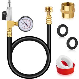 RV Winterizing Kit, 59'' Winterize Blowout Adapter with integrated Pressure Gauge, Sprinkler Winterization Kit, RV Winterize Hose with 1/4" Quick Connect Plug, for RV, Camper, Boat, Travel Trailer