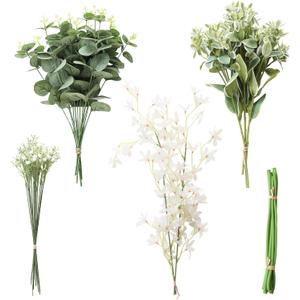 Floroom Artificial Greenery Stems Box Set, 25pcs with 4 Kinds of Faux Greenery Flowers Picks for DIY Bridal Bouquets Wedding Floral Arrangement Table Centerpieces, Tender Green & Sage Green