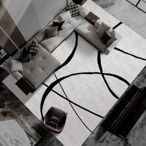 YIHOUSE Curve 9x12ft Modern Washable Area Rug for Living Room Bedroom - Large Abstract Black and White Rug Non-Slip Ultra-Thin Home Decor