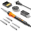 60W Adjustable Temperature Soldering Iron Kit - 9-in-1 With 5 Tips, Solder Wire Stand for Soldering and Repair