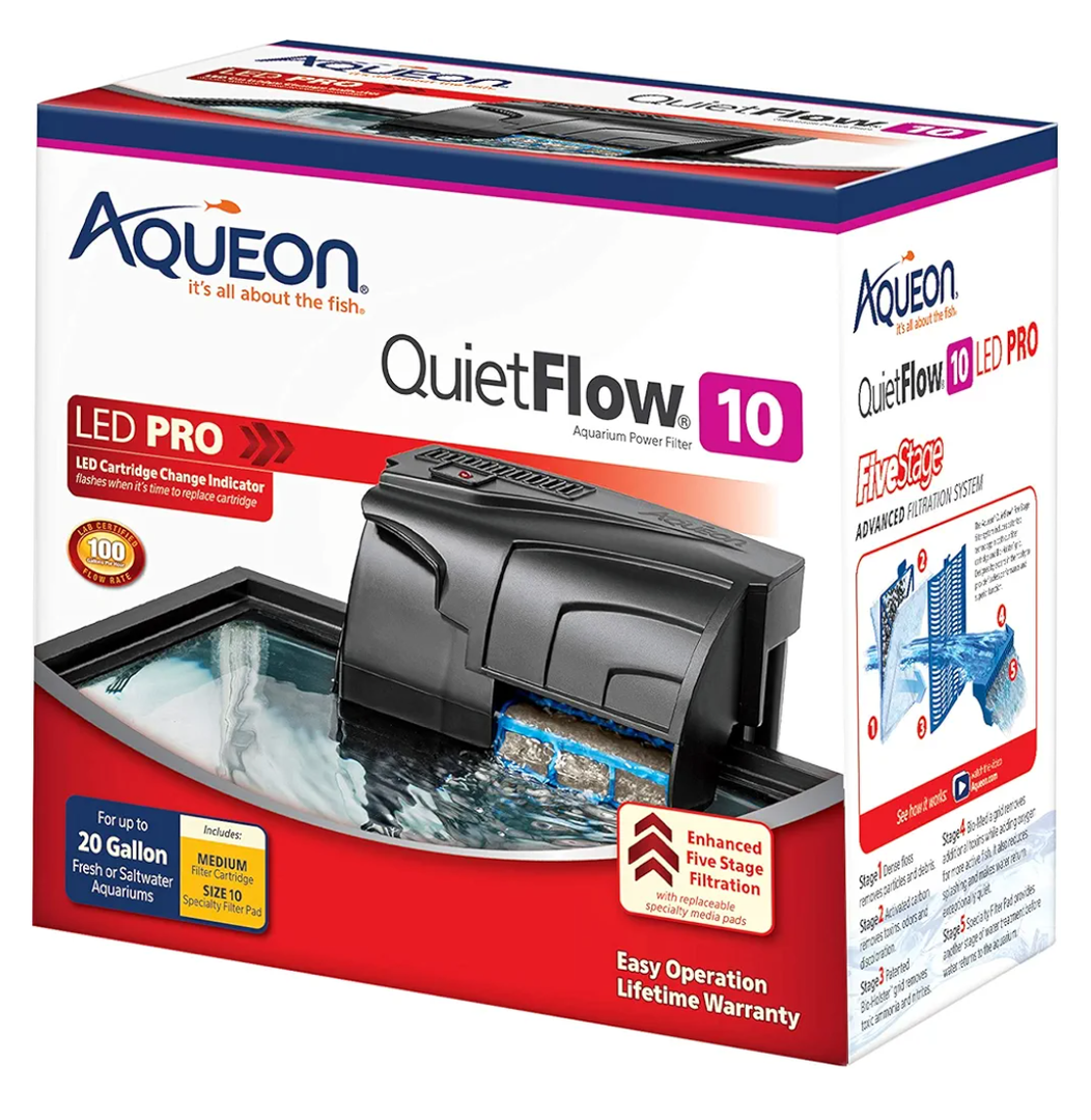Aqueon QuietFlow 10 LED PRO Aquarium Fish Tank Power Filter For Up to 20 Gallon Aquariums