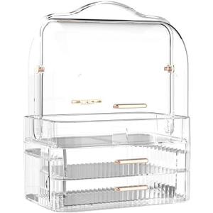 Makeup Organizer, Cosmetic Storage Box With Dust Free Cover And Portable Handle For Bathroom Countertop Bedroom Dresser (Color : Clear)