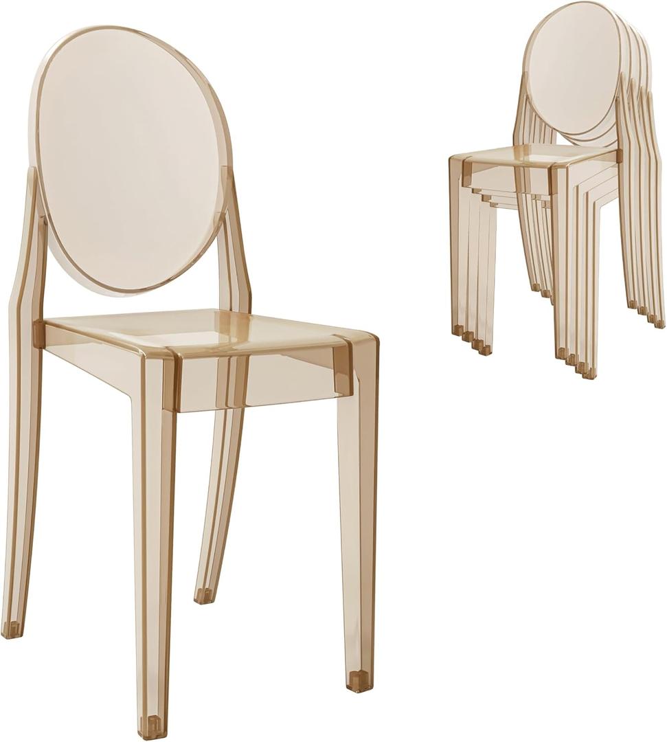 Ghost Chairs, Stackable Acrylic Event Chairs, Set of 4, Amber, 14.5" W x 20" D x 35.5" H