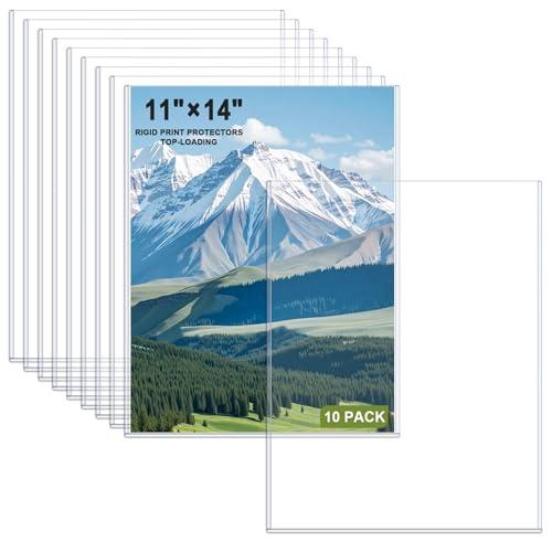 Ndsox 10 Pack 11" x 14" Rigid Print Protectors Hard Plastic Sheet Protectors Top-Load Heavy Duty No-Hole Plastic Documents Sleeves for Magazines, Menus, Graphic Art, Crystal Clear Rigid Page Sleeves