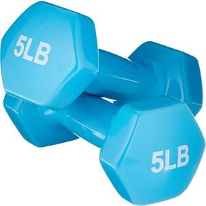 Amazon Basics Vinyl Coated Dumbbell Hand Weights, 5 Pounds, Pair, Light Blue