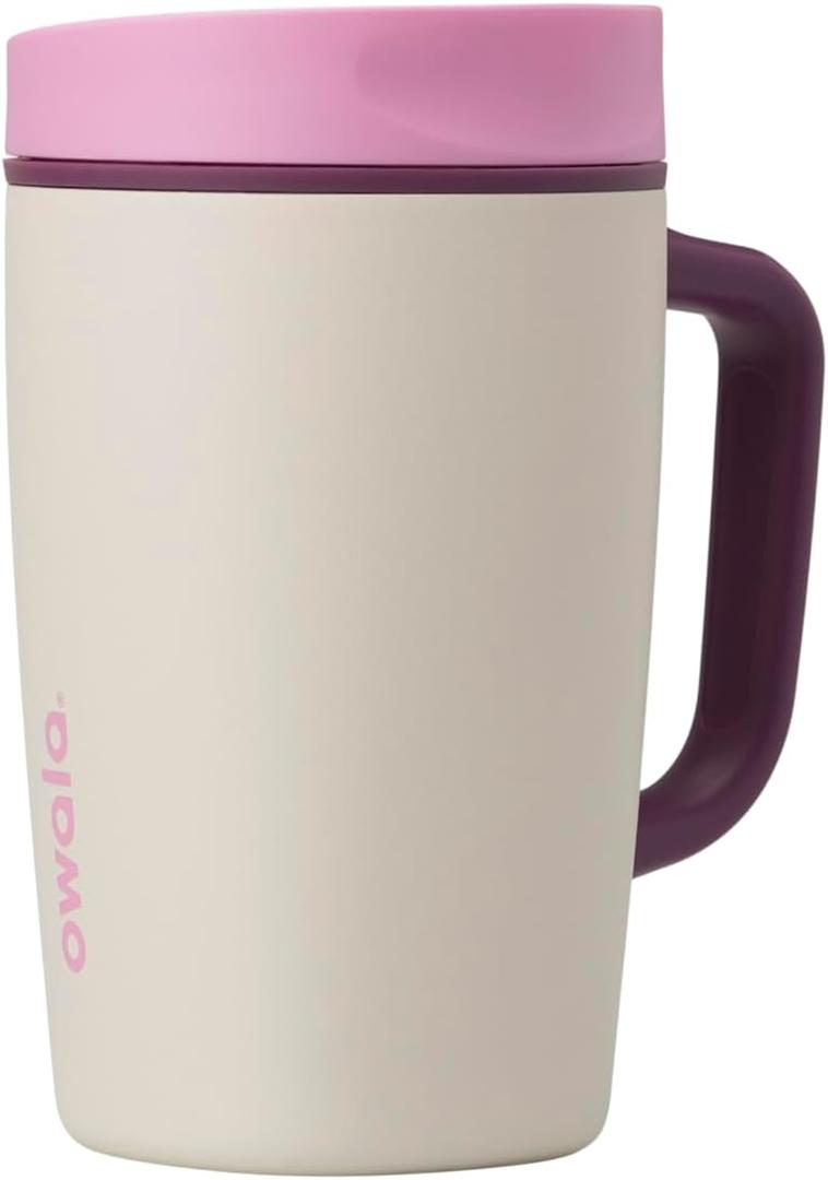 Owala SmoothSip Slider Stainless Steel Insulated Travel Mug, 100% Leak Proof, For Hot and Cold Drinks, Travel Friendly with Sliding Lock Lid, 12oz, BPA Free, Leak Proof, Pink/Tan (Daybreak)