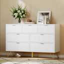 7 Drawer Dresser, 47.2" Wide Modern White Dresser for Bedroom, Wooden Chest of Drawer with Gold Metal Legs and Handles, Narrow Entryway Table Storage Organizer for Living Room, Hallway, Entryway