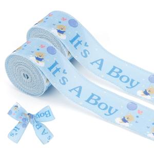 It's A Boy Ribbon for Baby Shower Decorations 1.5 Inch 10 Yards Baby Blue Wired Ribbon Blue Ribbons for Gift Wrapping DIY Craft Hair Bow Making Gender Reveal Party Diaper Cake Birthday Decor