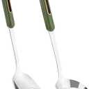 FJNATINH Spatula and Ladle Set - 2 Wok Tools - Universal Ladle and Spatula - Stainless Steel Cooking Utensils and Accessories, 13"-14", Green Handle