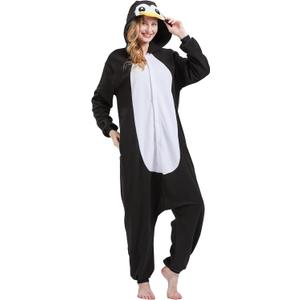 Adult Onesie Pajamas - Unisex Halloween Animal Cosplay Costume Sleepwear - Comfy One-Piece Suit for Men & Women (Small, Penguin)