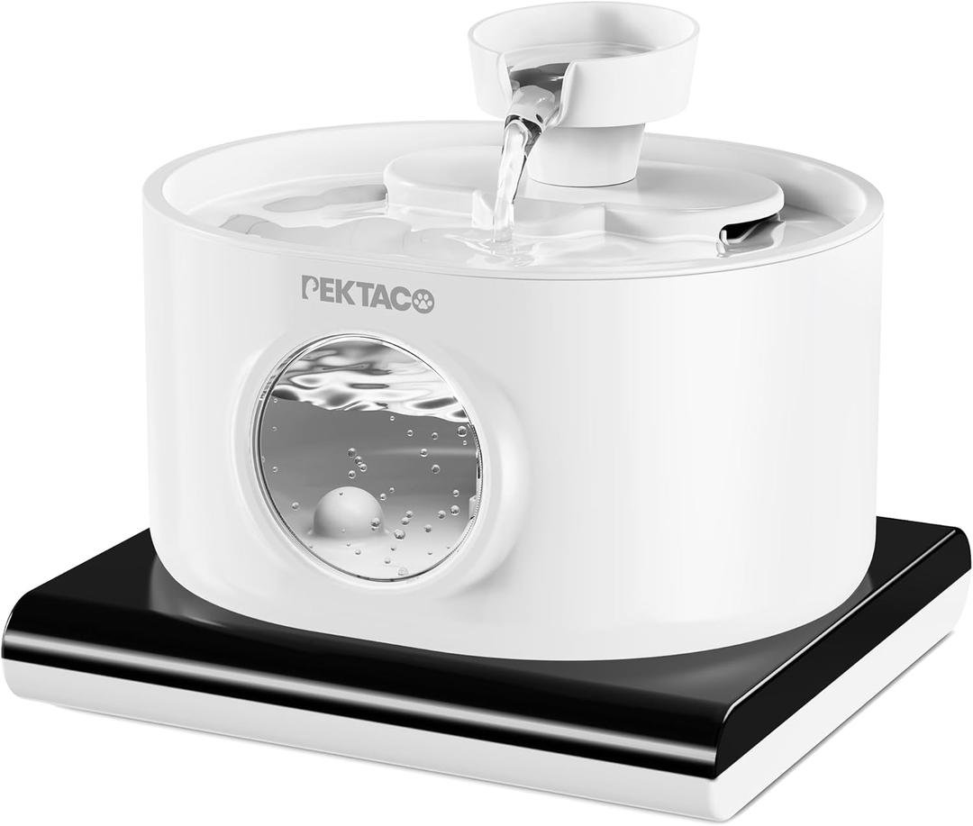 PEKTACO Wireless Cat Water Fountain - Automatic Battery Operated Pet Water Fountain, 95oz/2.8L Rechargeable Cat Water Dispenser with 2 Flow Modes