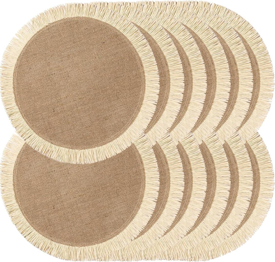 Round Burlap Placemats Set of 12 Jute Rustic Place Mats for Dining Tables Heat Resistant Natural Farmhouse Table Mats Decor for Thanksgiving (Sun Flower)