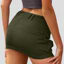 ELLEVEN Women's Low Waist Mini Cargo Skirt Y2K, High-Stretch Bodycon Button Denim Skirt with Pockets (Green, M)