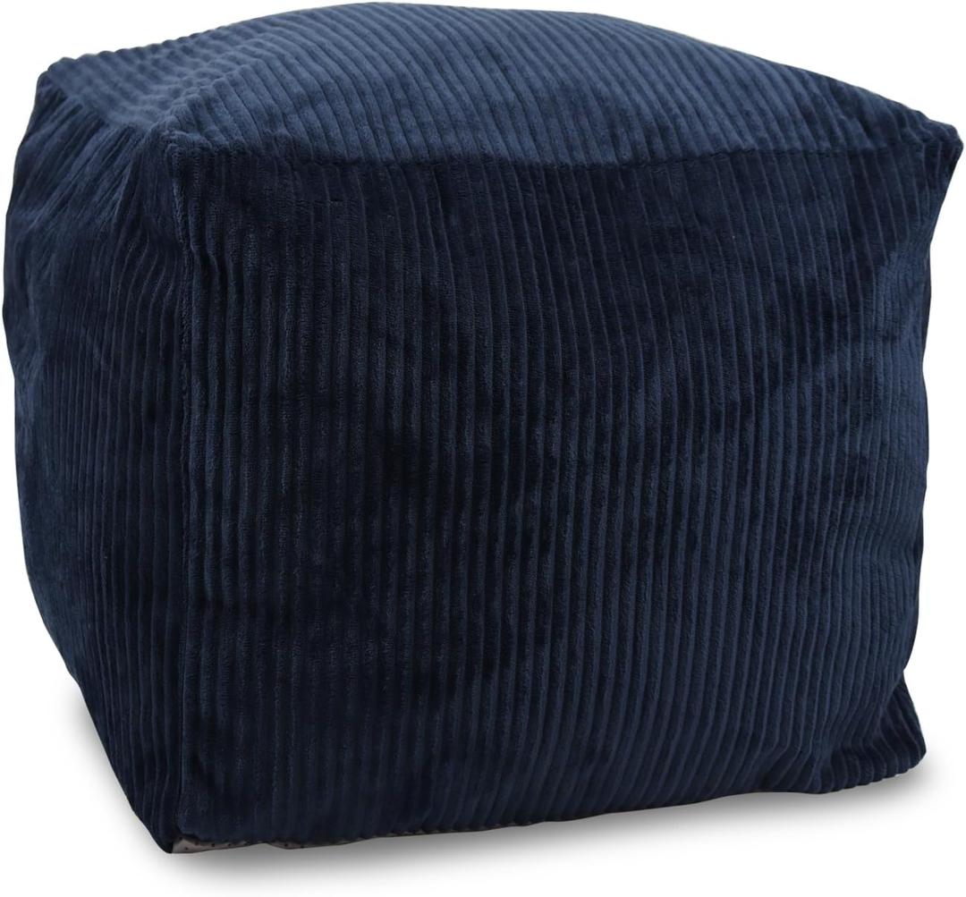 Sexysamba Square Corduroy Pouf Cover Only, 20"x 22" Unstuffed Decorative Ottoman Foot Stool Rest, Washable Storage Bean Bag Chair Floor Pouf Covers for Living Room Bedroom, Navy Blue