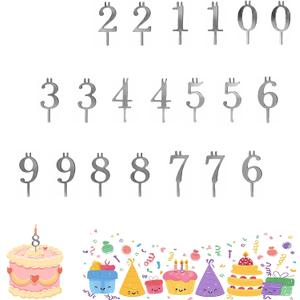 2 x Reusable Number Birthday Candle Holder Set - Birthday Cake Candle Holders Set, 09 Digital Cake Candle Holders, Silver Metal Number Cake Toppers for Holiday Celebrations and Birthday Parties (2 Sets)