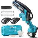 Seesii Mini Chainsaw, 6-inch Mini Chainsaw Cordless, Handheld Electric Power Chain Saw with 2 Batteries, for Tree Trimming Wood Cutting, Best Gifts for Father, Dad, Husband, Men (Blue)