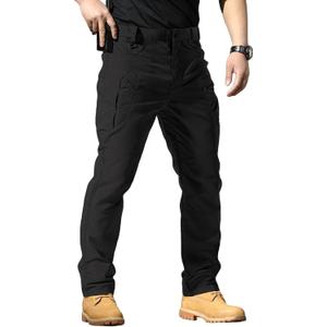Men's Stretch Tactical Pants,Water Resistant Ripstop Cargo Pants,Lightweight Outdoor Work Hiking Pants with Pockets(No Belt) (X-Large, Black)