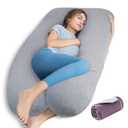 QUEEN ROSE Pregnancy Pillows, Cooling U Shaped Body Pillow for Sleeping, Maternity Pillow for Pregnant Women, with an Extra Cotton Pillowcase (55in, Cozy Grey + Extra Cotton Cover)