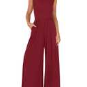 BTFBM Womens Casual Jumpsuits Dressy 2026 Spring One Piece Outfits Crew Neck Sleeveless Knit Wide Leg Pants Romper Beach(Wine Red, Medium) (M)