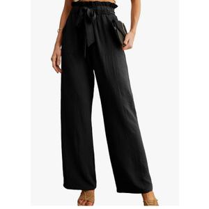 IWOLLENCE Women's Wide Leg Pants with Pockets High Waist Adjustable Knot Loose Casual Trousers Business Work Casual Pants L