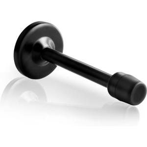 Door Stoppers, 5 Inch Long Door Stop Heavy Duty Stainless Steel Doorstops Wall Mount Door Stops with Sound Dampening Rubber Tip, Modern Door Stoppers for Bottom of Door, Black 1 Pack