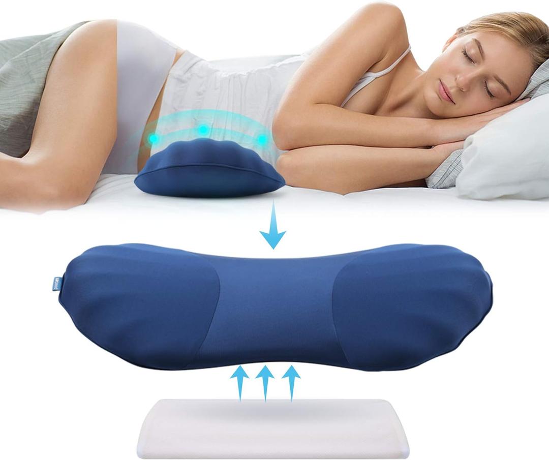 RESTCLOUD Adjustable Lumbar Support Pillow for Sleeping Memory Foam Back Support Pillow for Lower Back Pain Relief and Sleeping, Lumbar Support Pillow for Bed and Chair (Includes a removable pad, Dark Blue)