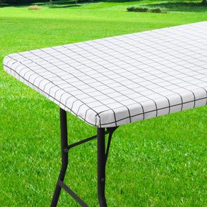 Rectangle Vinyl Table Cloth 30x48, Waterproof Elastic Fitted Tablecloth with Flannel Backing, Plastic Table Cover for Picnic, Camping, Outdoor, White