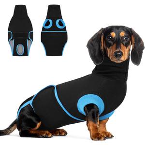 Queenmore Recovery Suit for Dogs After Surgery, Breathable Pet Recovery Suit Dog Abdominal Wounds Bandages,Dog Anxiety Calming Vest with Ear Muffs, Black, Medium