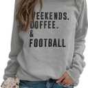 EGELEXY Football Game Day Sweatshirts Weekends Coffee and Football Sweatshirt Women Football Mom Crewneck Pullover (Medium, Grey)