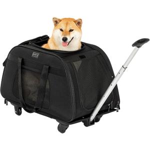 PETSFIT Extra Large Pet Carrier with Wheels- Rolling Dog Carrier for 2 Small Dogs, Large Cat Carrier on Wheels with Adjustable Safety Rope & Waterproof Bottom 
