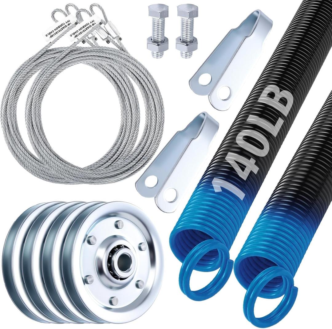MorningRo Heavy-Duty Double-Looped Garage Door Extension Springs Bundle Springs, 3" Pulleys, and Extension Cables for 7' Feet Garage Door Hardware Parts(140 lb)