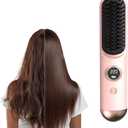 Go Brush, 2026 New Multifunctional Hair Straightener Brush with LCD Display 3 Temperature Settings, Portable Cordless Design for Travel and Daily Use, Fast Heating Styling Tool for Women (Pink)