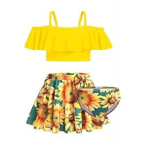 Arshiner Girls Bathing Suits Size 10-12 Tween Swimsuits 12-14 Floral Tankini Summer Fashion Ruffle Bikini Swimwear Swim Skirt Sunflower Size 12-13