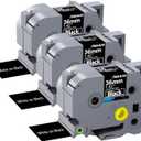 Hehua Tze Tz Tape 36mm 1.4 inch Laminated Black Tape Compatible for Brother P-Touch TZe-365 TZe365 TZ-365 TZ365 Label Tape for Ptouch PT 3600 530, 1.4'' x 26.2ft White on Black, 3 Pack