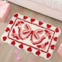 Valentine's Day Bath Rugs, Red Heart Bow Area Rugs for Bathroom, Kitchen, Bedroom, Non-slip Microfiber Washable Bath Mat, Valentine's Soft Absorbent Bathmat for Anniversary Home Decor, 20x30 Inch (16 * 24in)