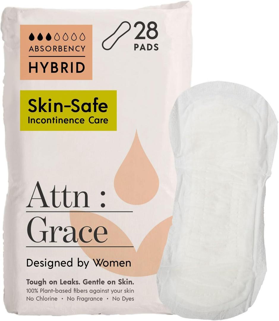 Attn: Grace Hybrid Incontinence Pads for Women, 56-Pack - High Absorbency, Breathable, Plant-Based - Incontinence Pads for Light Bladder Leaks & Sensitive Skin