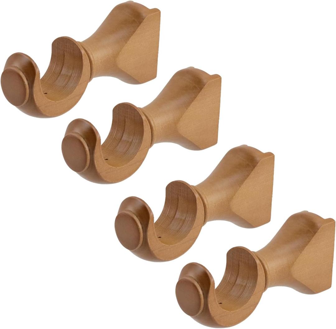 Antrader Wood Curtain Rod Brackets,Wood Color Support Bracket,Window Curtain Hooks for Curtain Rod 1-3/8in(35mm) Diameter,Pack of 4