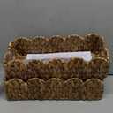 Wicker Scalloped Storage Basket Boho Bathroom Decor Baskets for Shelves, Countertop, Toilet Tank, Rectangular Basket with Handle Farmhouse Home Organizer (Natural, 15.7"D x 6.6"W x 4.3"H)