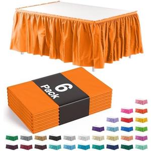 Exquisite Ruffle Table Skirt Orange 4 Pack 14 Ft Long Table Skirts for Rectangle Tables 6ft Plus or Round Tables Skirts with Adhesive Strip for Gender Reveal Decor & Happy Birthday Parties